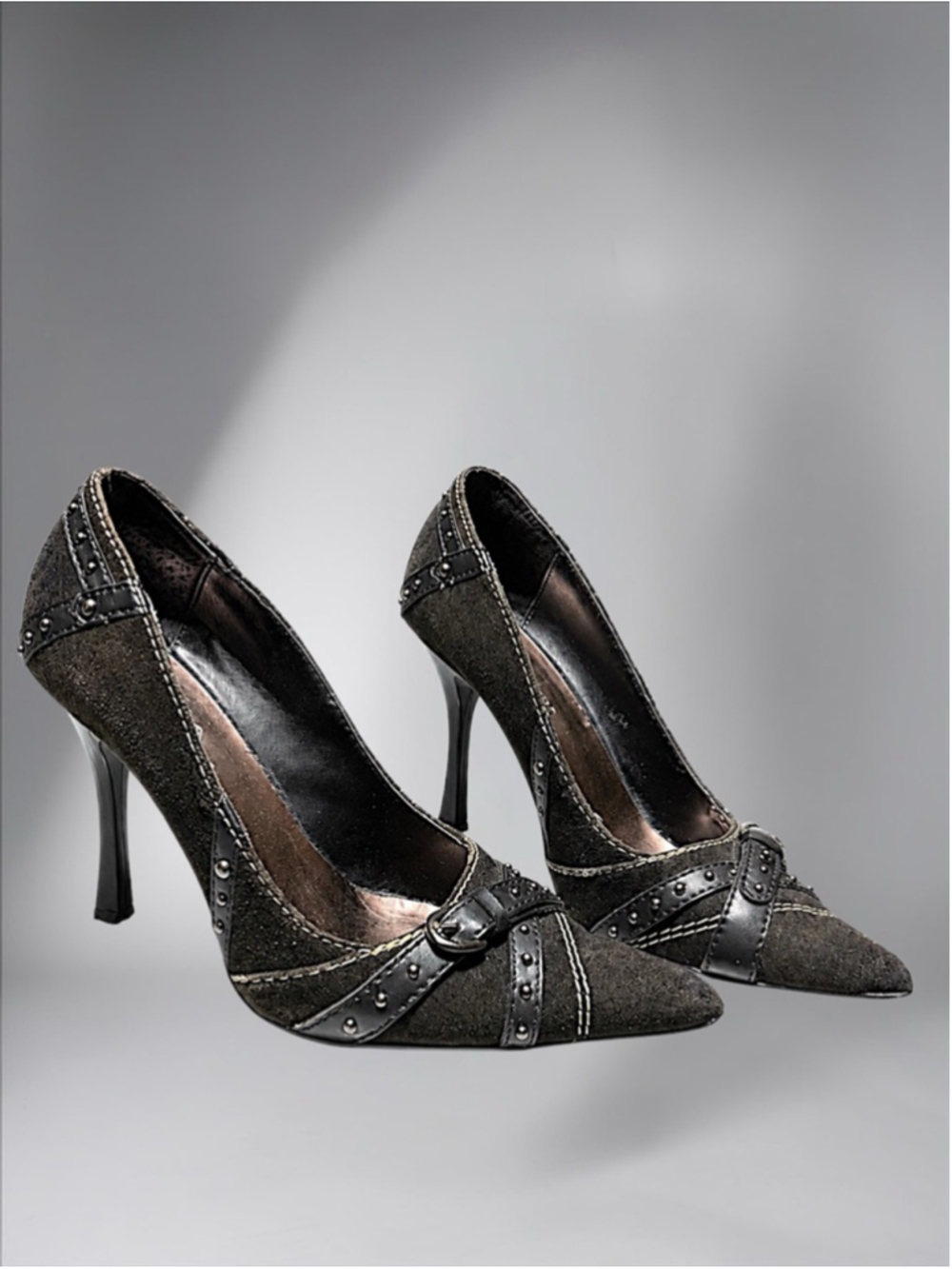 MIA Black Leather & Suede Pointed-Toe Heels – Women’s Size 7